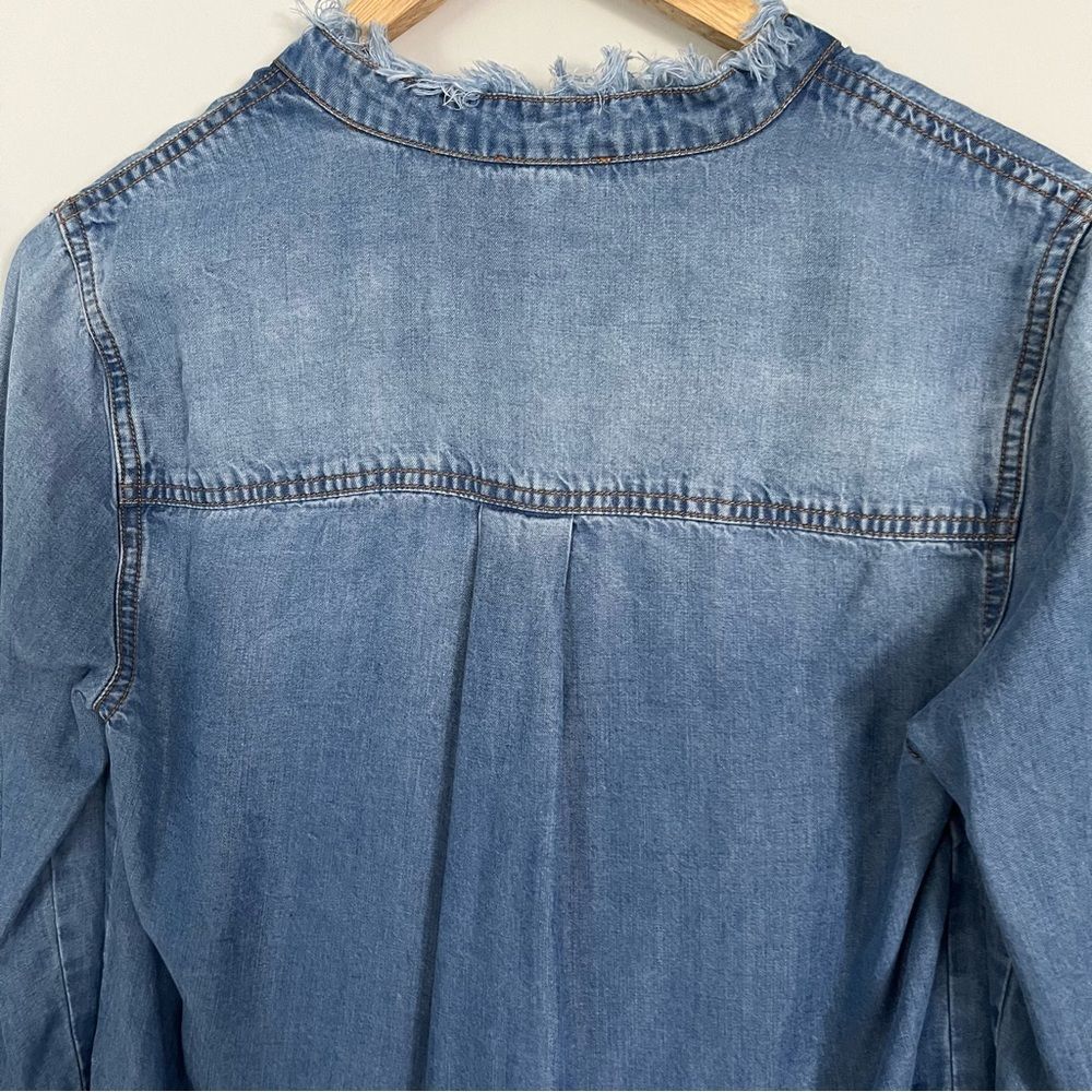Splendid Ruffle Front Button Down Chambray Denim … - image 8